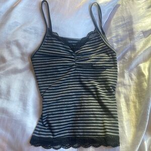 Black and gray striped lace tank top size xs